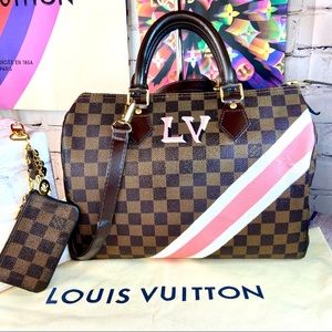 Louis Vuitton Damier Ebene Speedy 30 custom painted with key Cles pouch